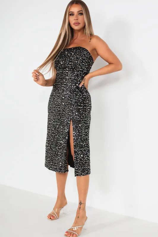 Indira Silver Sequin Bandeau Dress sold by Va Va Voom
