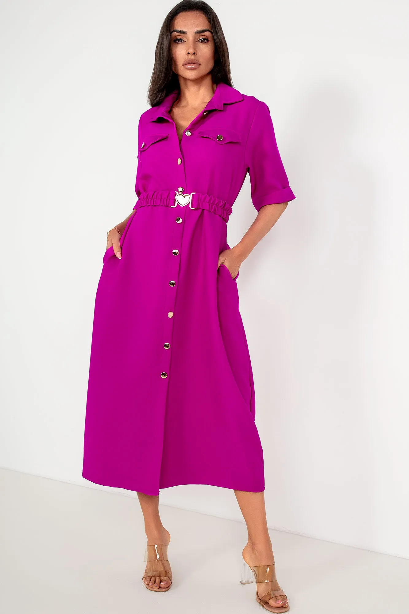 Jayden Magenta Belted Shirt Dress sold by Va Va Voom product image thumbnail 3