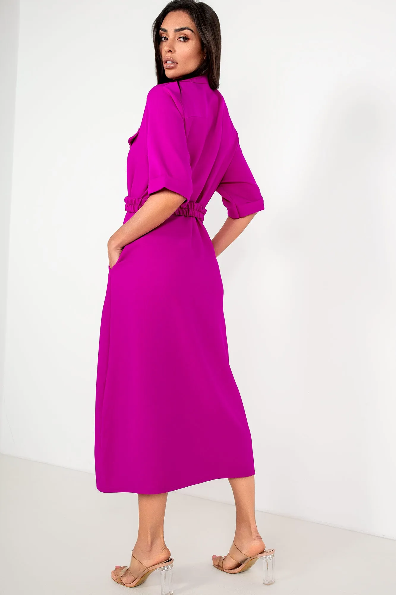 Jayden Magenta Belted Shirt Dress sold by Va Va Voom product image thumbnail 2