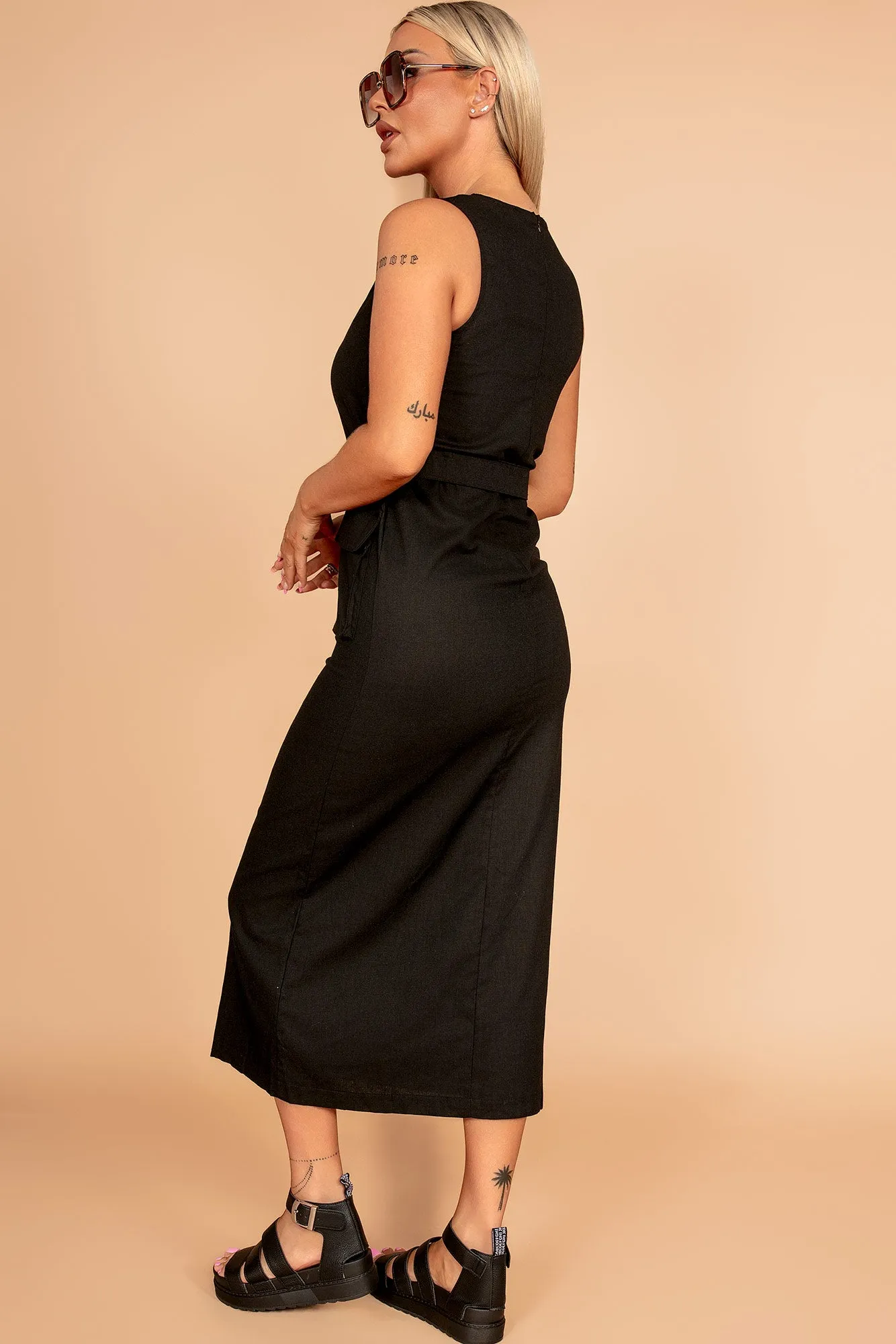 Verna Black Linen Belted Dress sold by Va Va Voom product image thumbnail 2