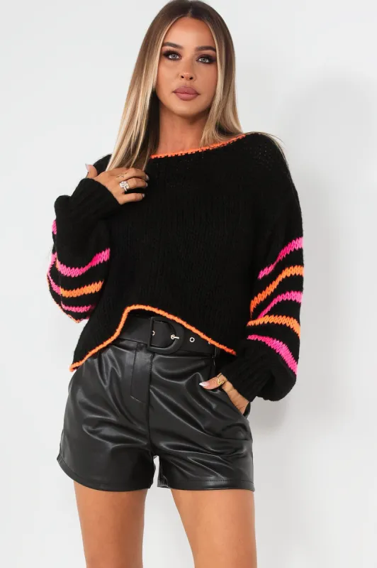 Evalie Black Knit Striped Jumper sold by Va Va Voom