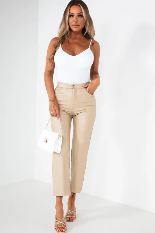 Tailynn Stone Faux Leather Trousers sold by Va Va Voom