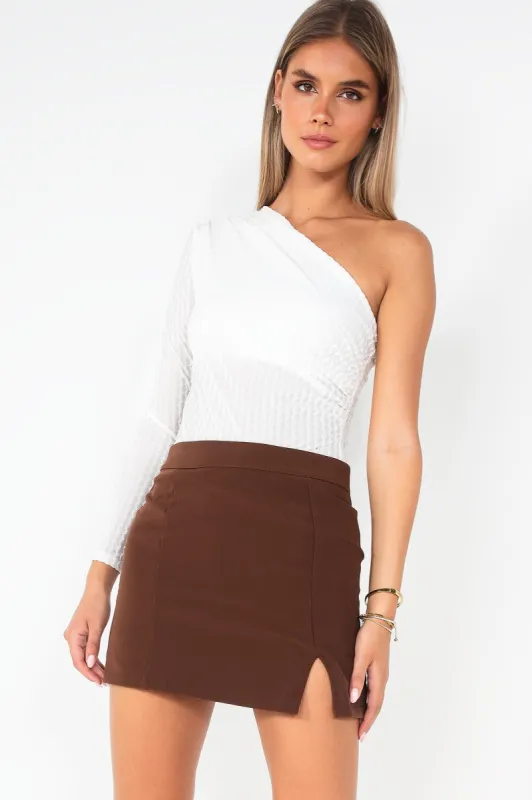 Harper Chocolate Mini Skirt sold by Va Va Voom