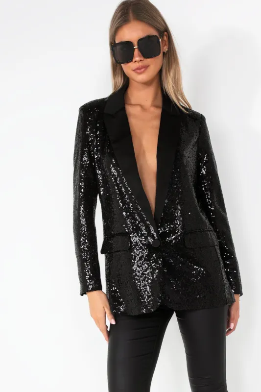 Aurelia Black Sequin Blazer sold by Va Va Voom