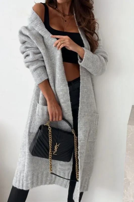 Fenix Grey Chunky Knit Cardigan sold by Va Va Voom