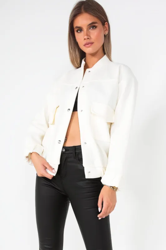 Hallie Cream Bomber Jacket sold by Va Va Voom