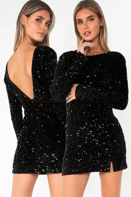 Emersyn Black Sequin Dress sold by Va Va Voom