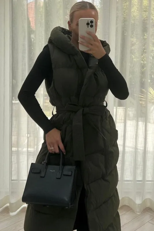 Cordelia Khaki Belted Gilet sold by Va Va Voom