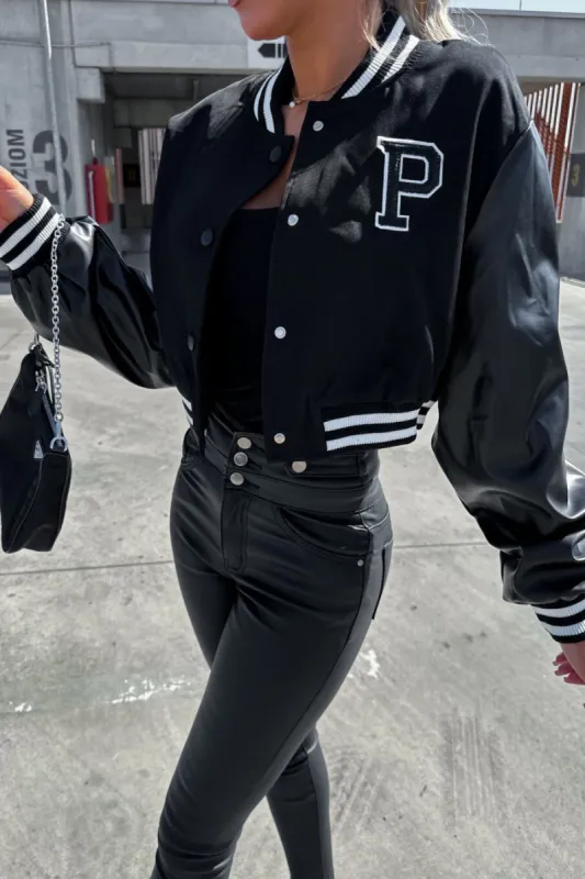 Jude Black Varsity Bomber Jacket sold by Va Va Voom