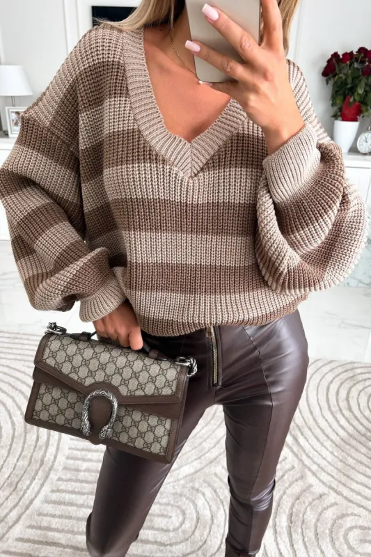 Diana Chocolate Striped Knitted Jumper sold by Va Va Voom