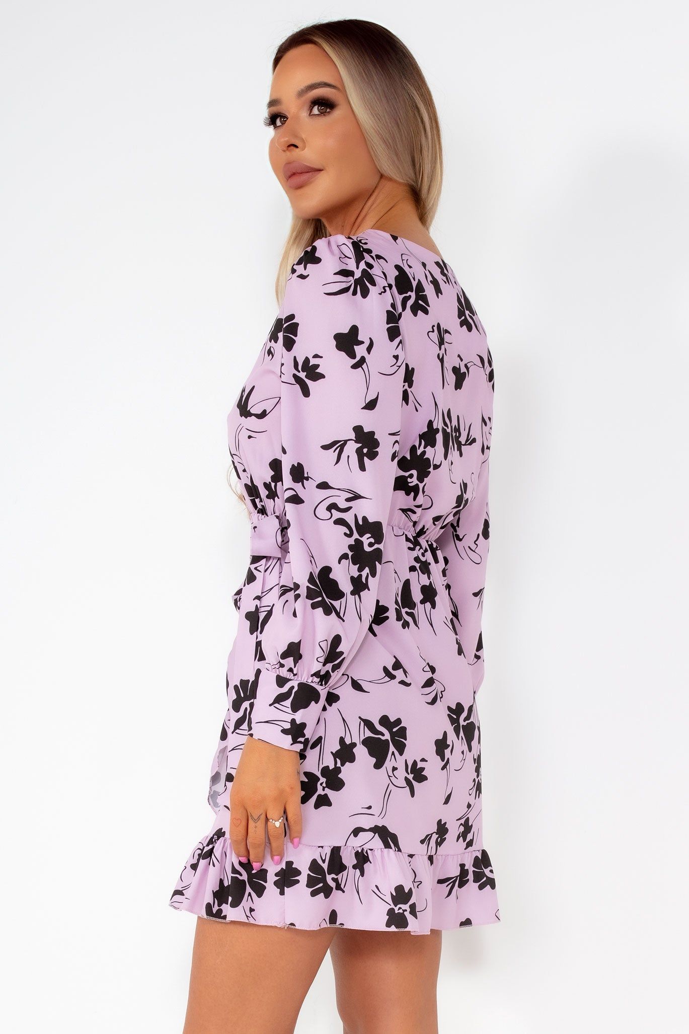 Dolce Lilac Floral Wrap Over Dress sold by Va Va Voom product image thumbnail 2