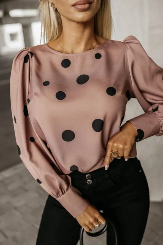 Julz Taupe Polka Dot Top sold by Va Va Voom