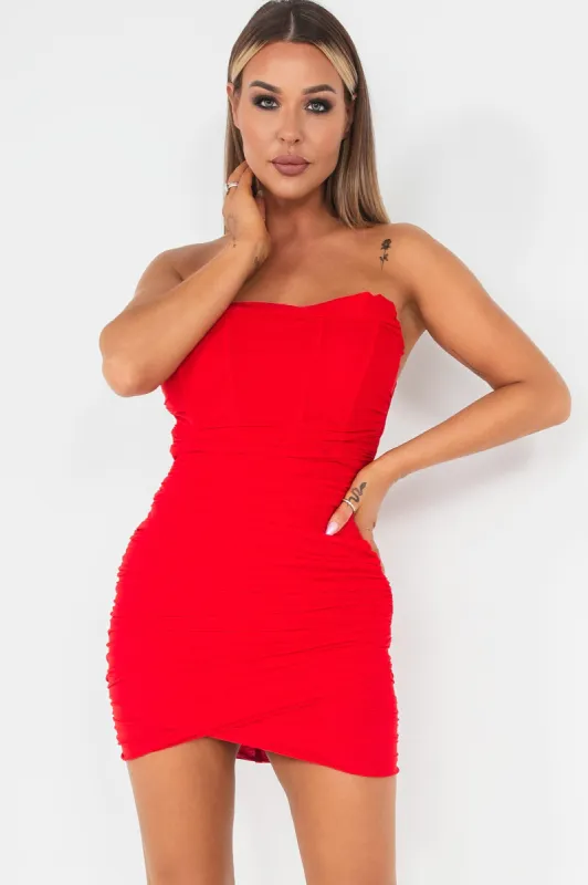 Alison Red Mesh Bandeau Dress sold by Va Va Voom