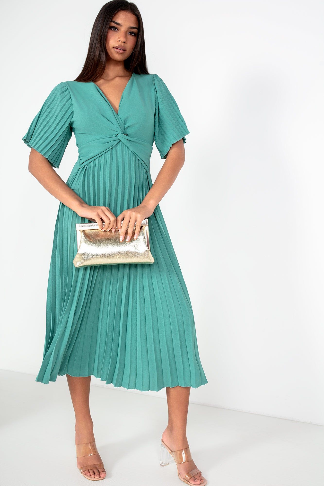 Vayda Duck Egg Pleated Midi Dress sold by Va Va Voom product image thumbnail 3