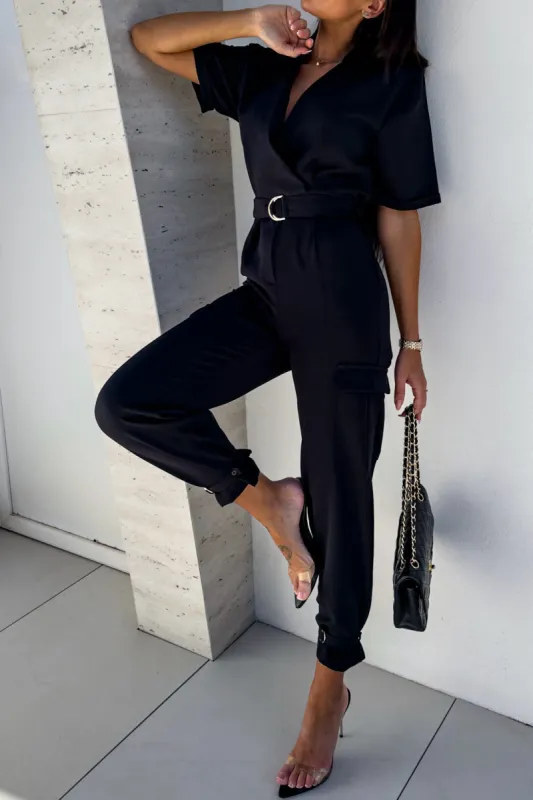 Zoey Black Cargo Jumpsuit sold by Va Va Voom