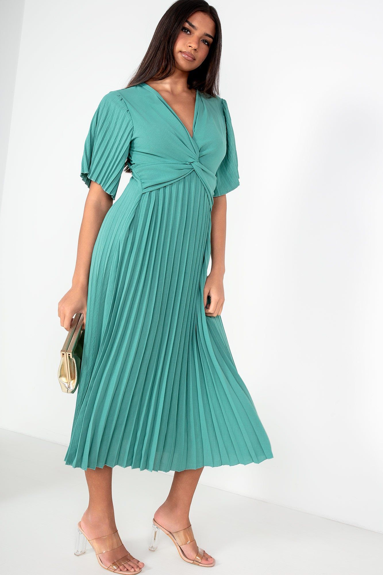 Vayda Duck Egg Pleated Midi Dress sold by Va Va Voom