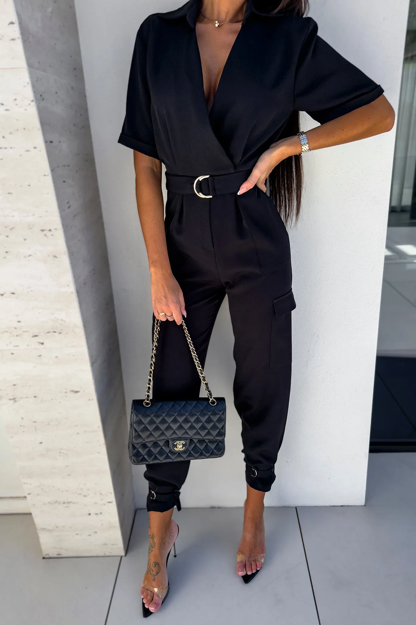 Zoey Black Cargo Jumpsuit sold by Va Va Voom product image thumbnail 3
