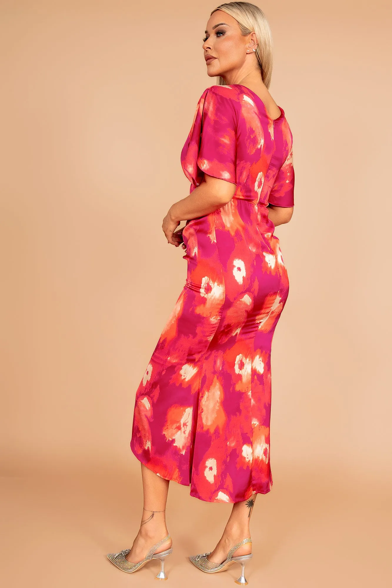 Girl In Mind Cleo Pink Satin Print Dress sold by Va Va Voom product image thumbnail 2