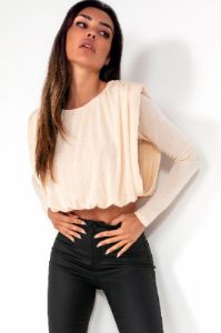 Shannon Cream Padded Shoulder Top sold by Va Va Voom