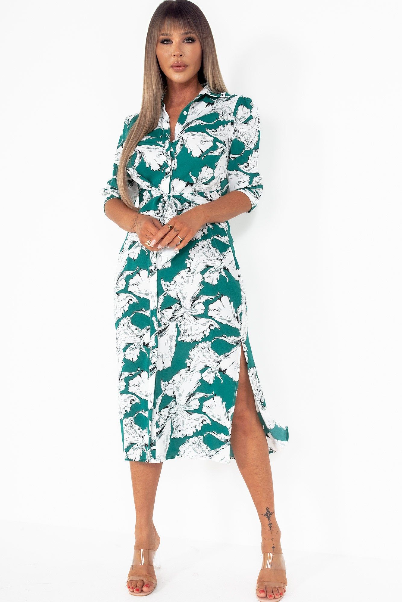 AX Paris Vada Green And White Floral Midi Shirt Dress sold by Va Va Voom