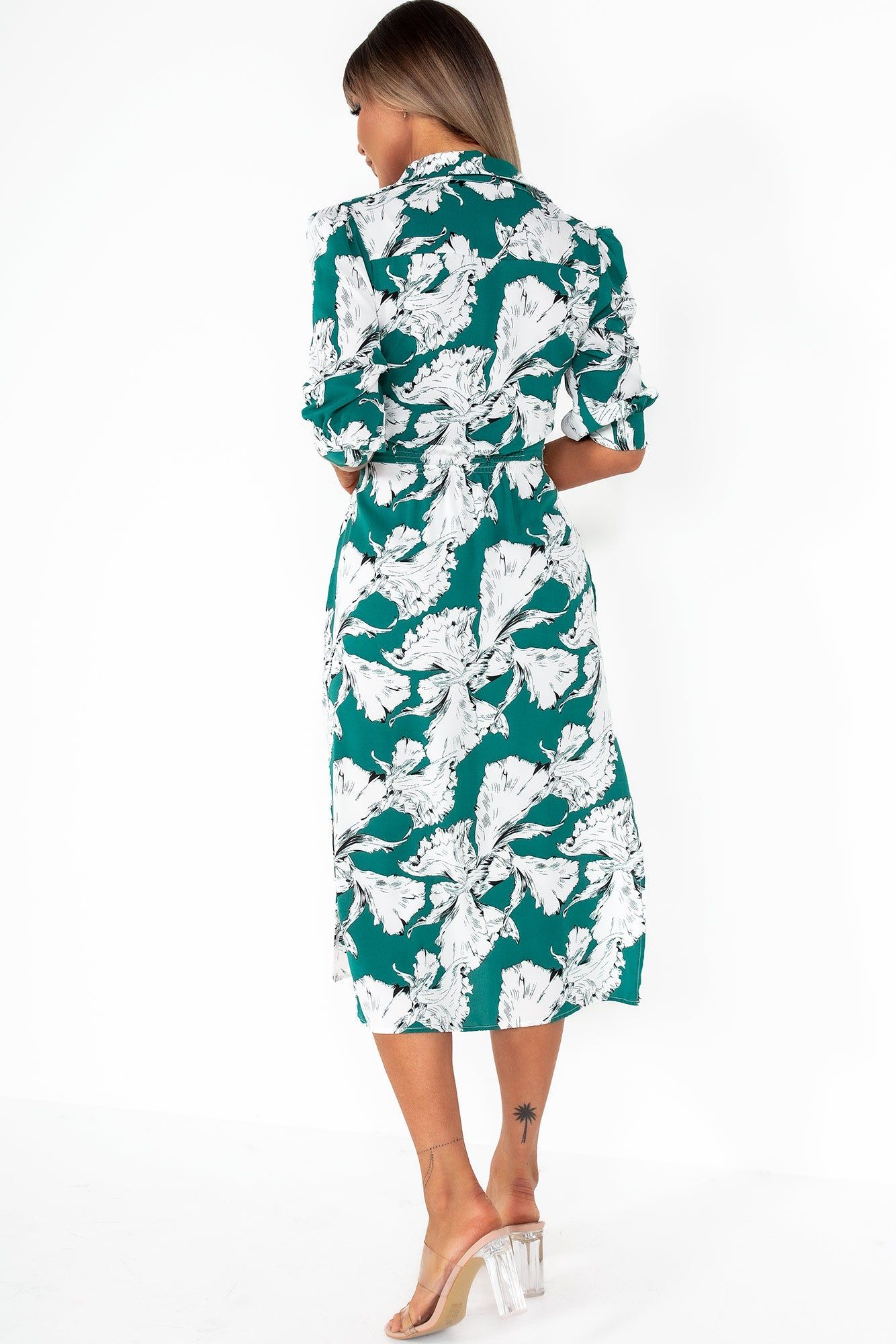 AX Paris Vada Green And White Floral Midi Shirt Dress sold by Va Va Voom product image thumbnail 2