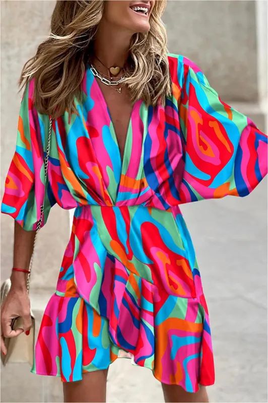 Palma Multi Abstract Print Mini Dress sold by Va Va Voom