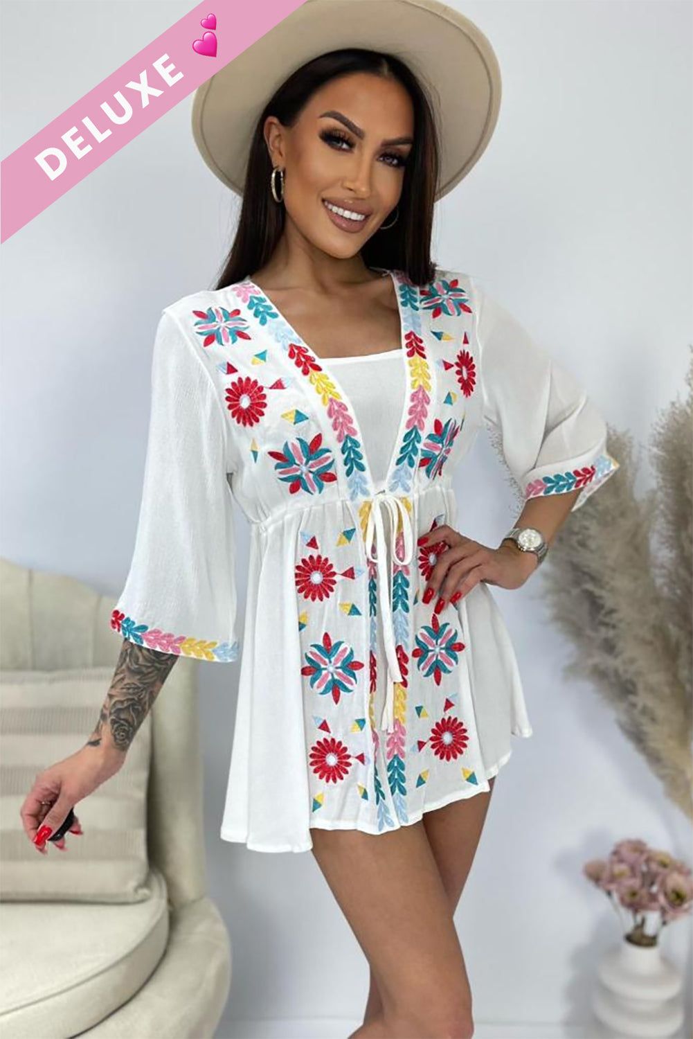 Delila White Embroidered Kaftan sold by Va Va Voom