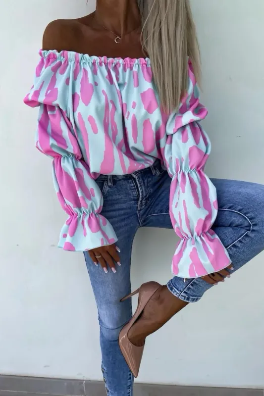 Karter Blue Print Bardot Top sold by Va Va Voom
