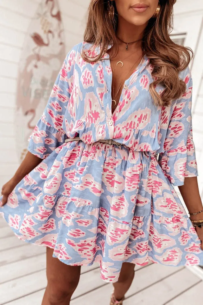 Tatiana Blue Print Smock Dress sold by Va Va Voom