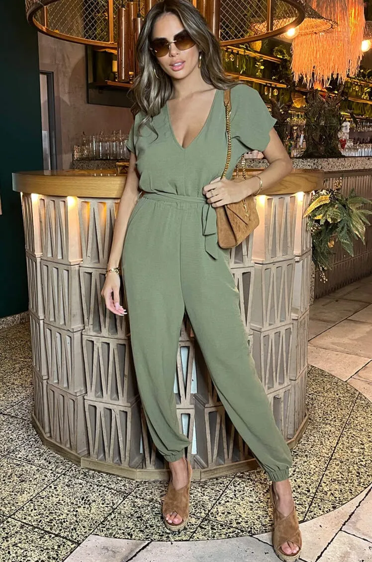AX Paris Corey Khaki Belted Jumpsuit sold by Va Va Voom product image thumbnail 5