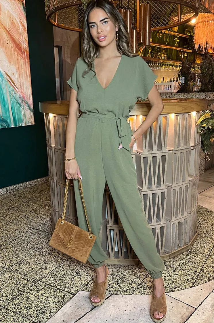 AX Paris Corey Khaki Belted Jumpsuit sold by Va Va Voom product image thumbnail 4