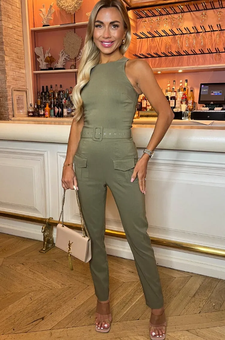 AX Paris Selma Khaki Cargo Jumpsuit sold by Va Va Voom product image thumbnail 5