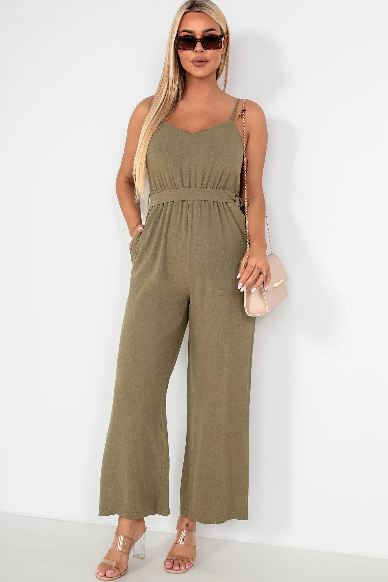 Cathy Khaki Linen Jumpsuit sold by Va Va Voom product image thumbnail 3