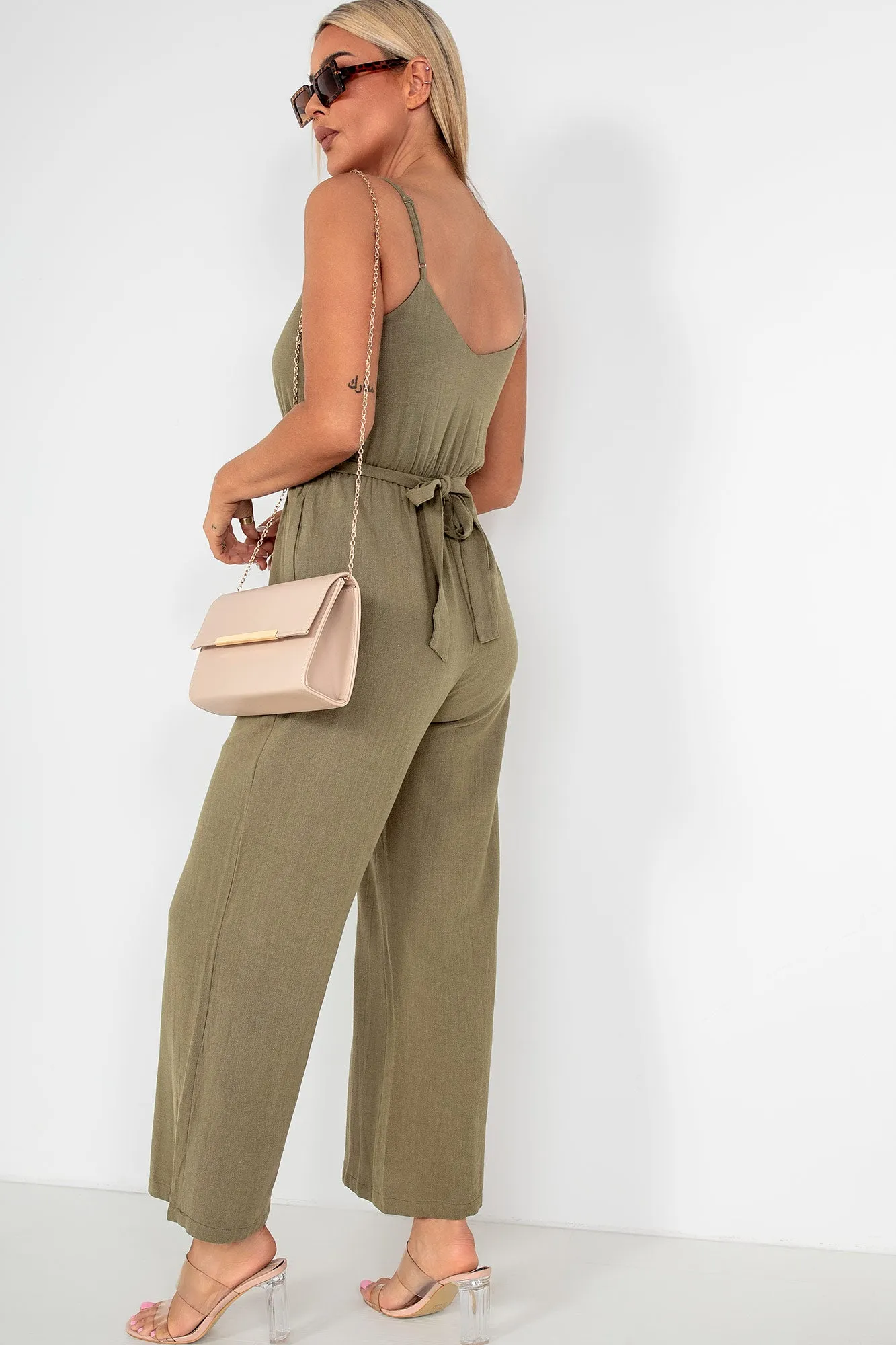 Cathy Khaki Linen Jumpsuit sold by Va Va Voom product image thumbnail 2