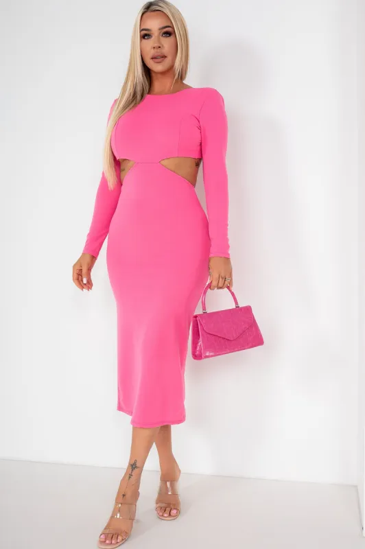 Rachida Pink Cut Out Midi Dress sold by Va Va Voom