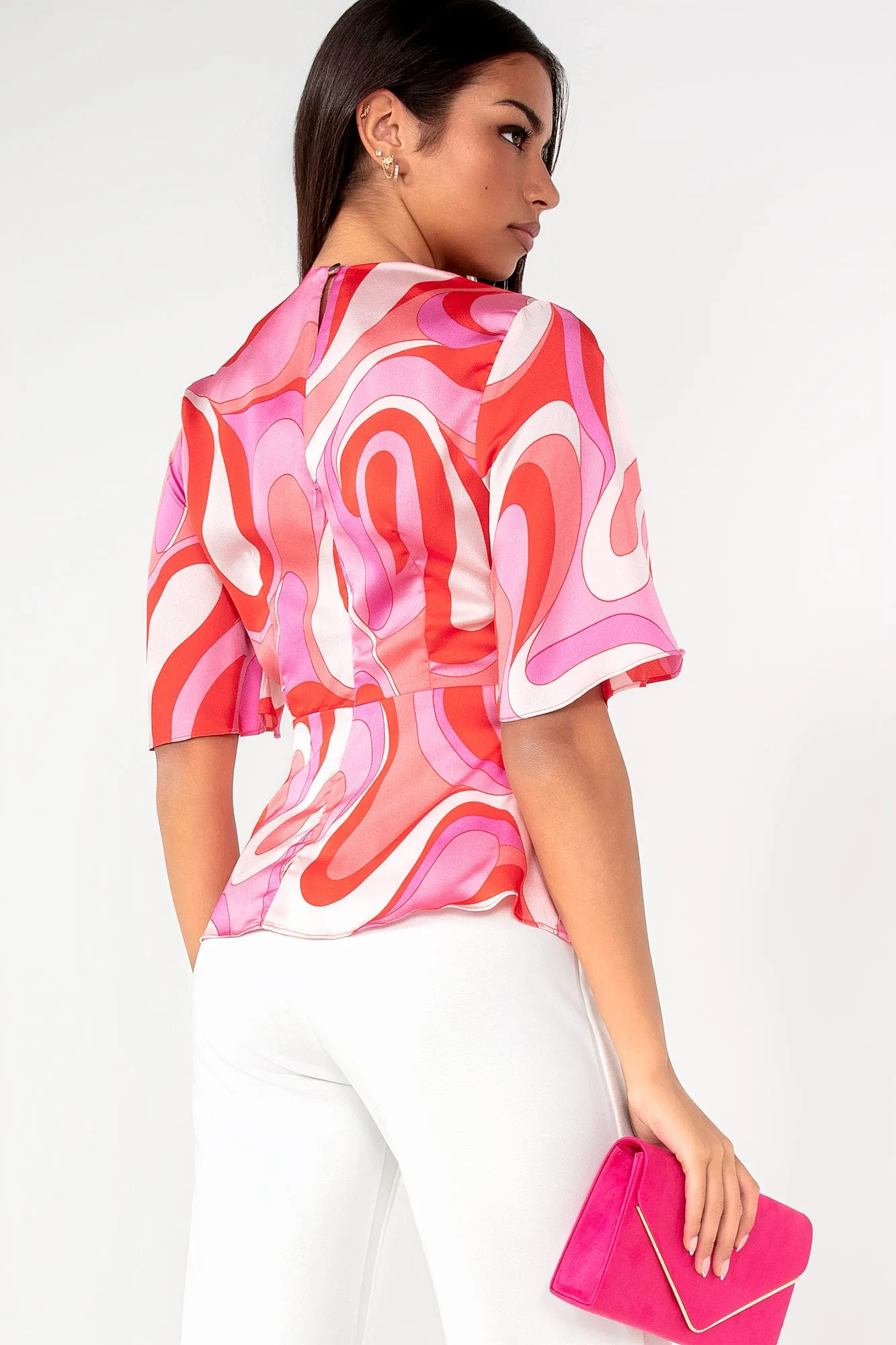 Girl In Mind Brooke Pink Satin Print Top sold by Va Va Voom product image thumbnail 2