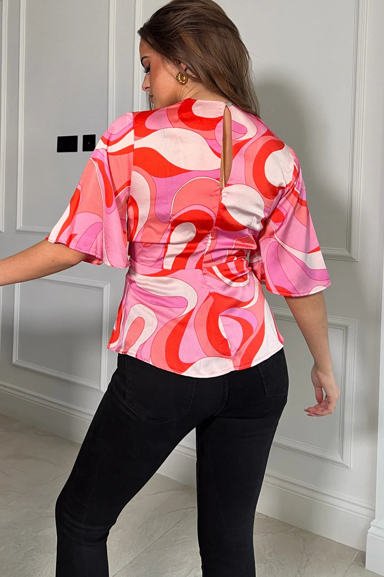 Girl In Mind Brooke Pink Satin Print Top sold by Va Va Voom product image thumbnail 5