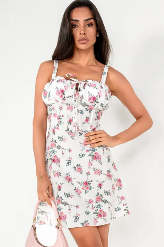 Olive White Rose Print Dress sold by Va Va Voom