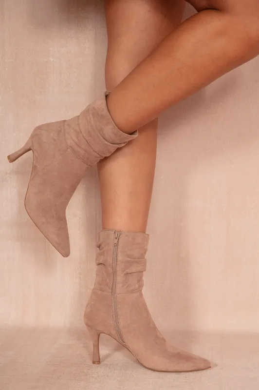 Camryn Taupe Suedette Boots sold by Va Va Voom