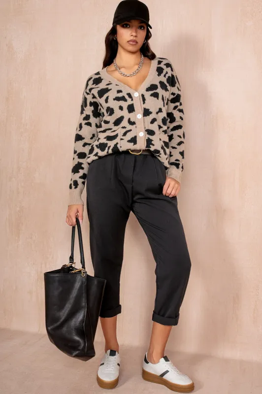 Leena Black Belted Tapered Trousers sold by Va Va Voom