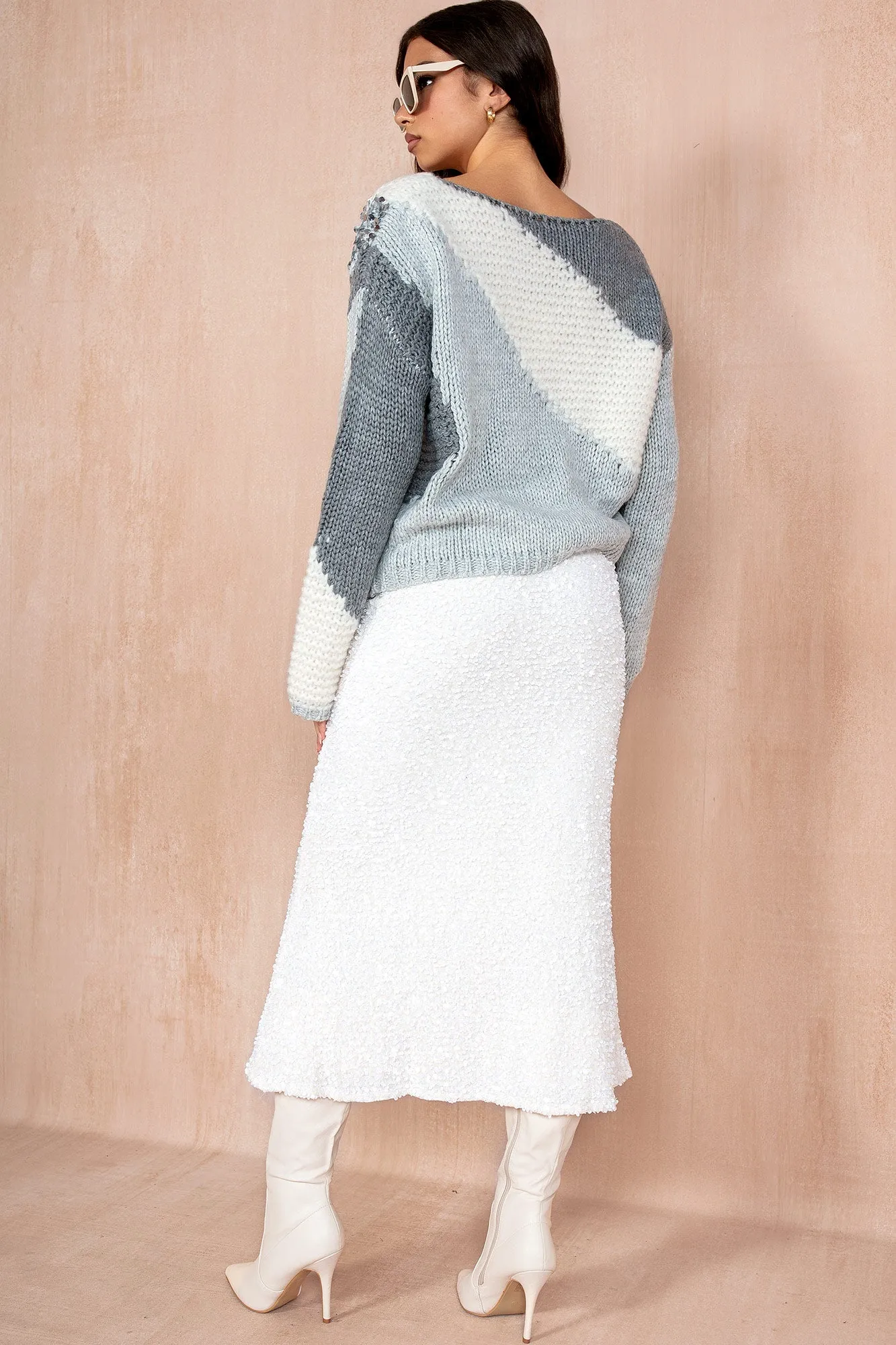 Ayla Cream Sequin Midi Skirt sold by Va Va Voom product image thumbnail 2