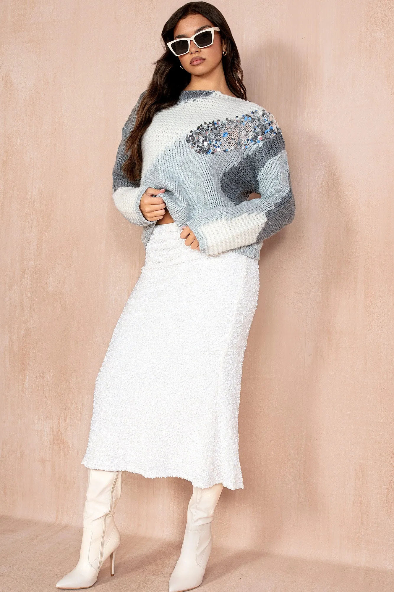 Ayla Cream Sequin Midi Skirt sold by Va Va Voom product image thumbnail 3