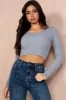 Queta Grey Ribbed Top sold by Va Va Voom