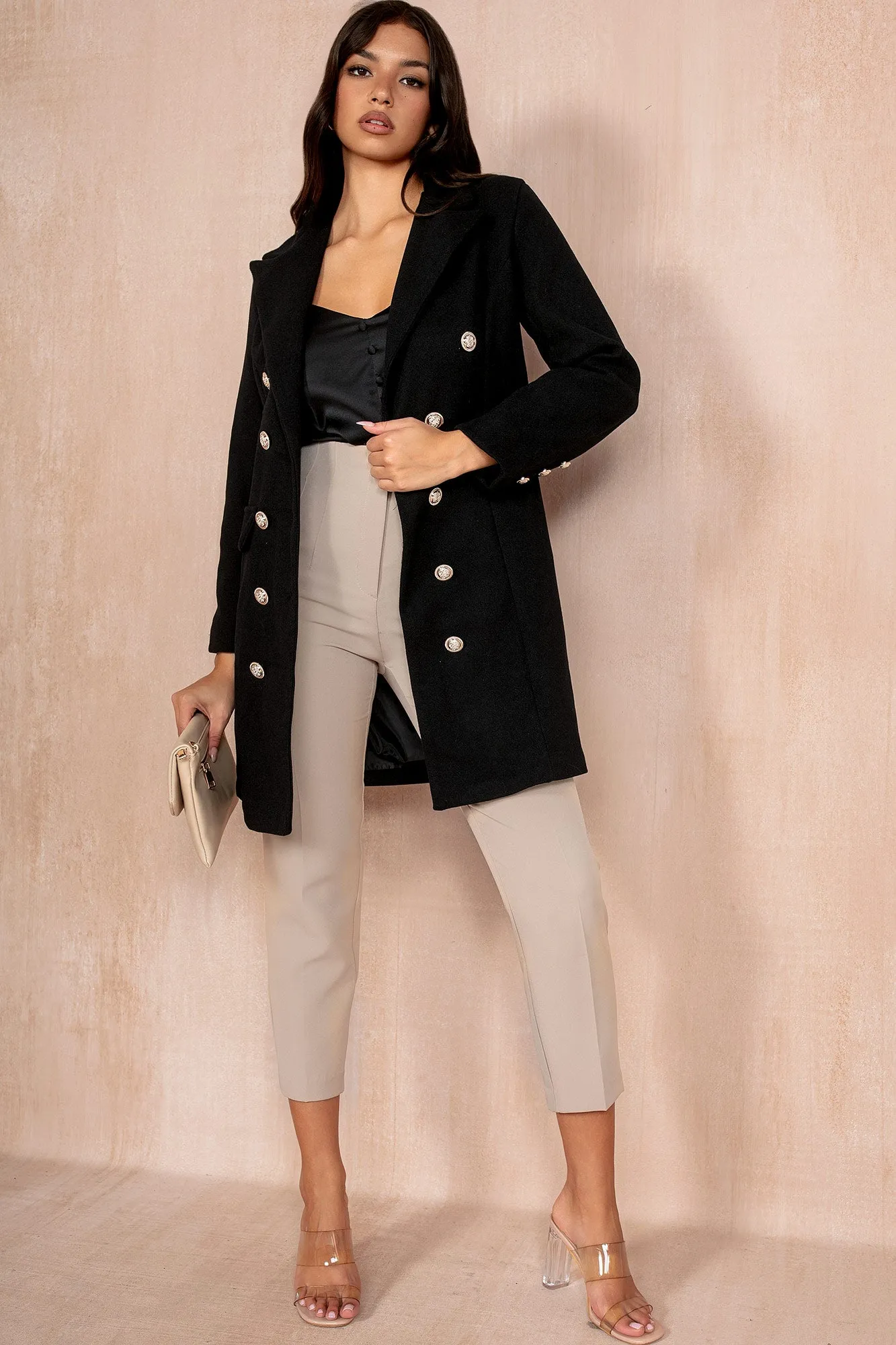 Julissa Black Double Breasted Coat sold by Vavavoom