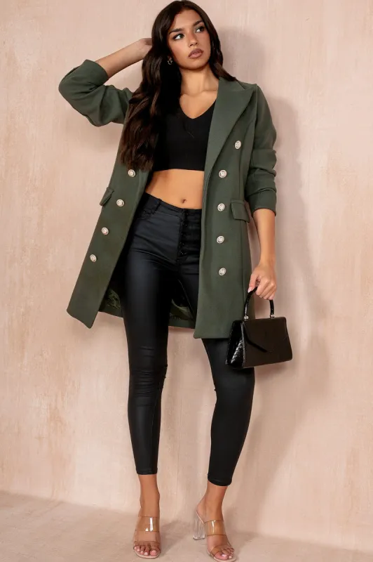 Julissa Khaki Double Breasted Coat sold by Va Va Voom