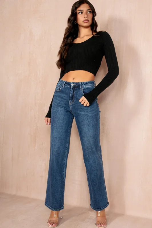 Eleanora Dark Blue Wide Leg Jeans sold by Va Va Voom