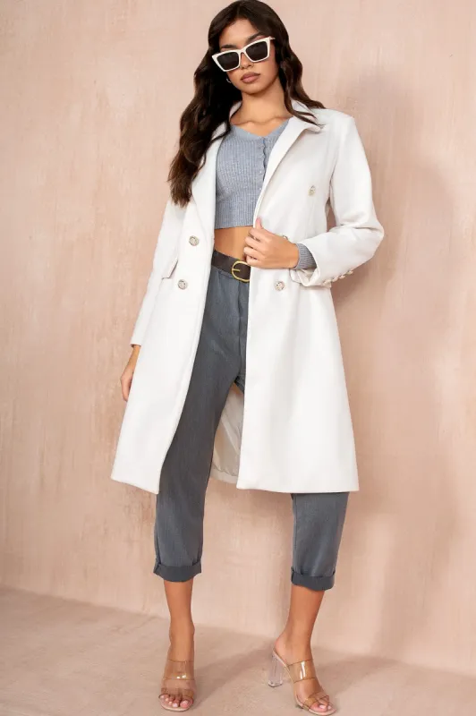 Winona Cream Longline Double Breasted Coat sold by Va Va Voom