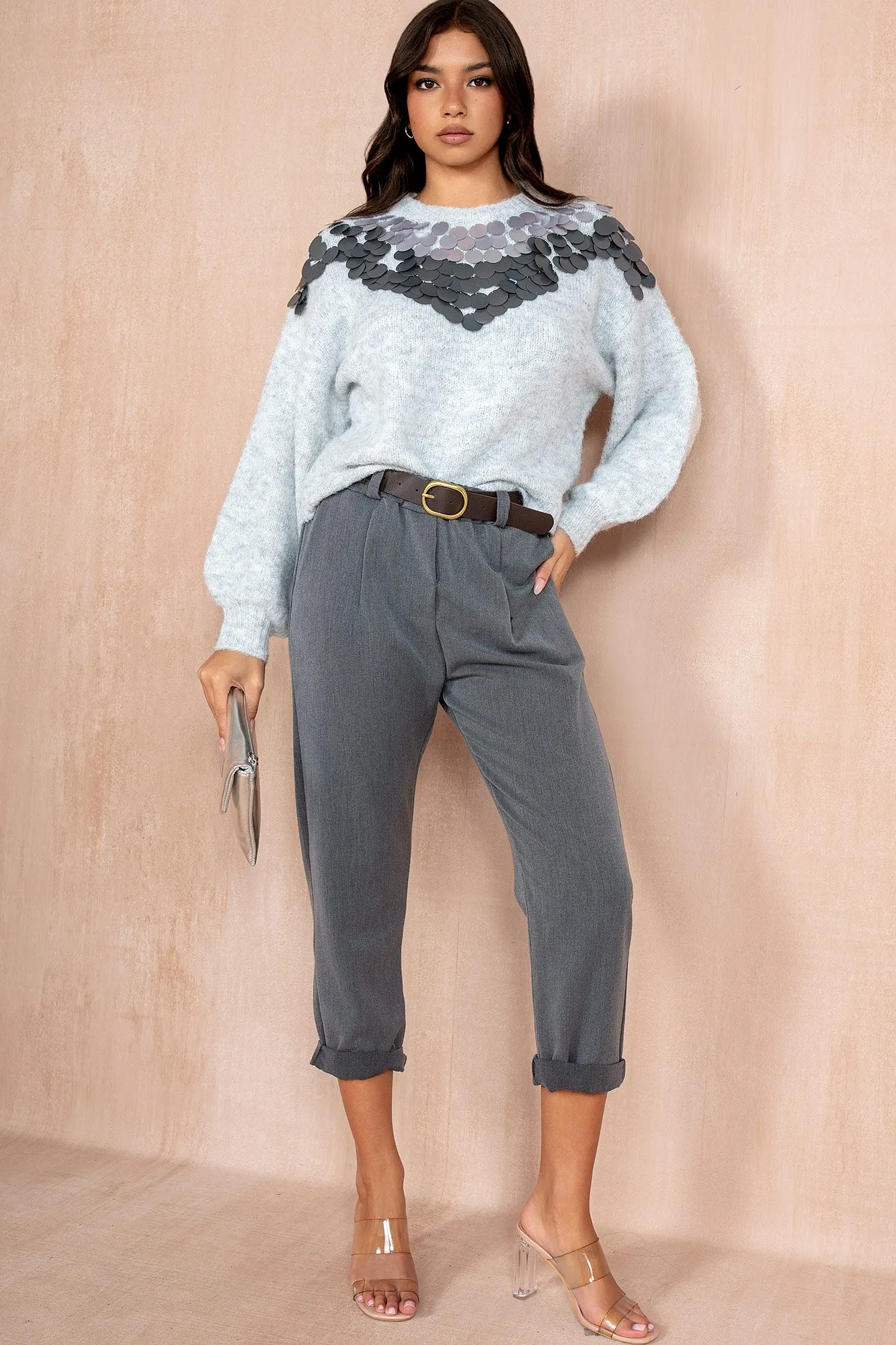 Keera Light Grey Knit Disc Jumper sold by Va Va Voom product image thumbnail 3