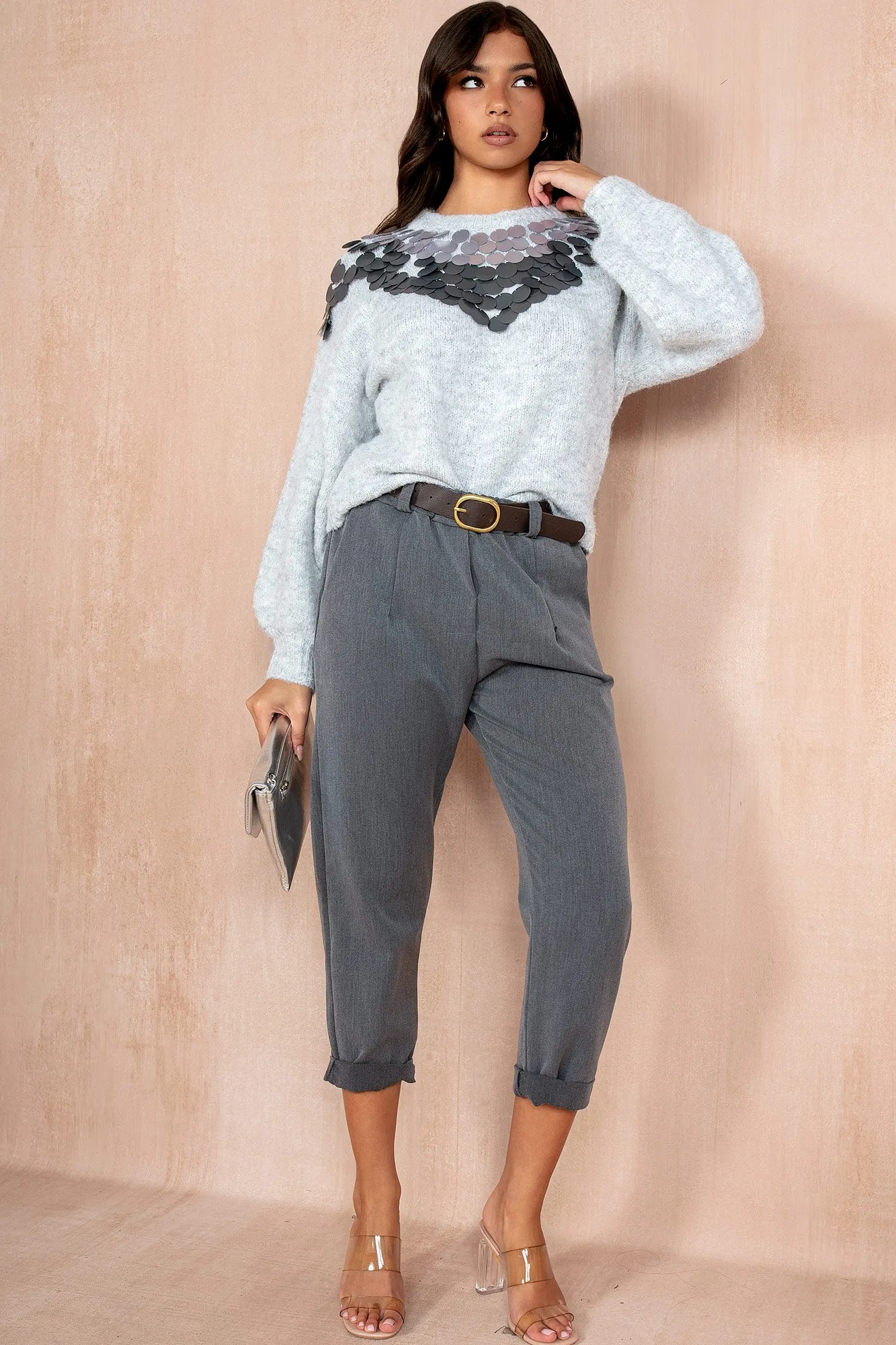 Keera Light Grey Knit Disc Jumper sold by Va Va Voom product image thumbnail 4