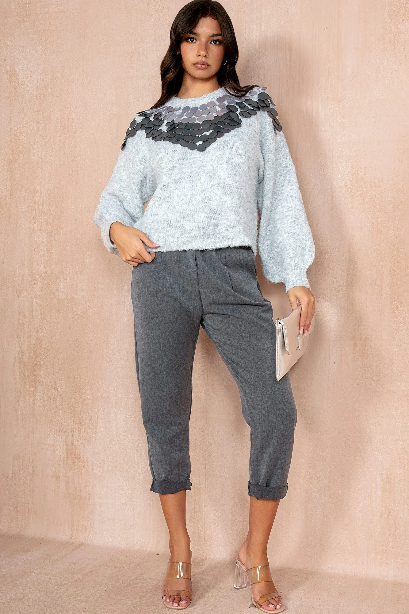 Keera Light Grey Knit Disc Jumper sold by Va Va Voom product image thumbnail 5